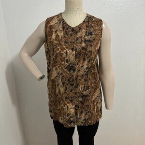 Nick & Sarah Womens Brown Animal Print Sleeveless Tunic Top Blouse V-neck Sz M